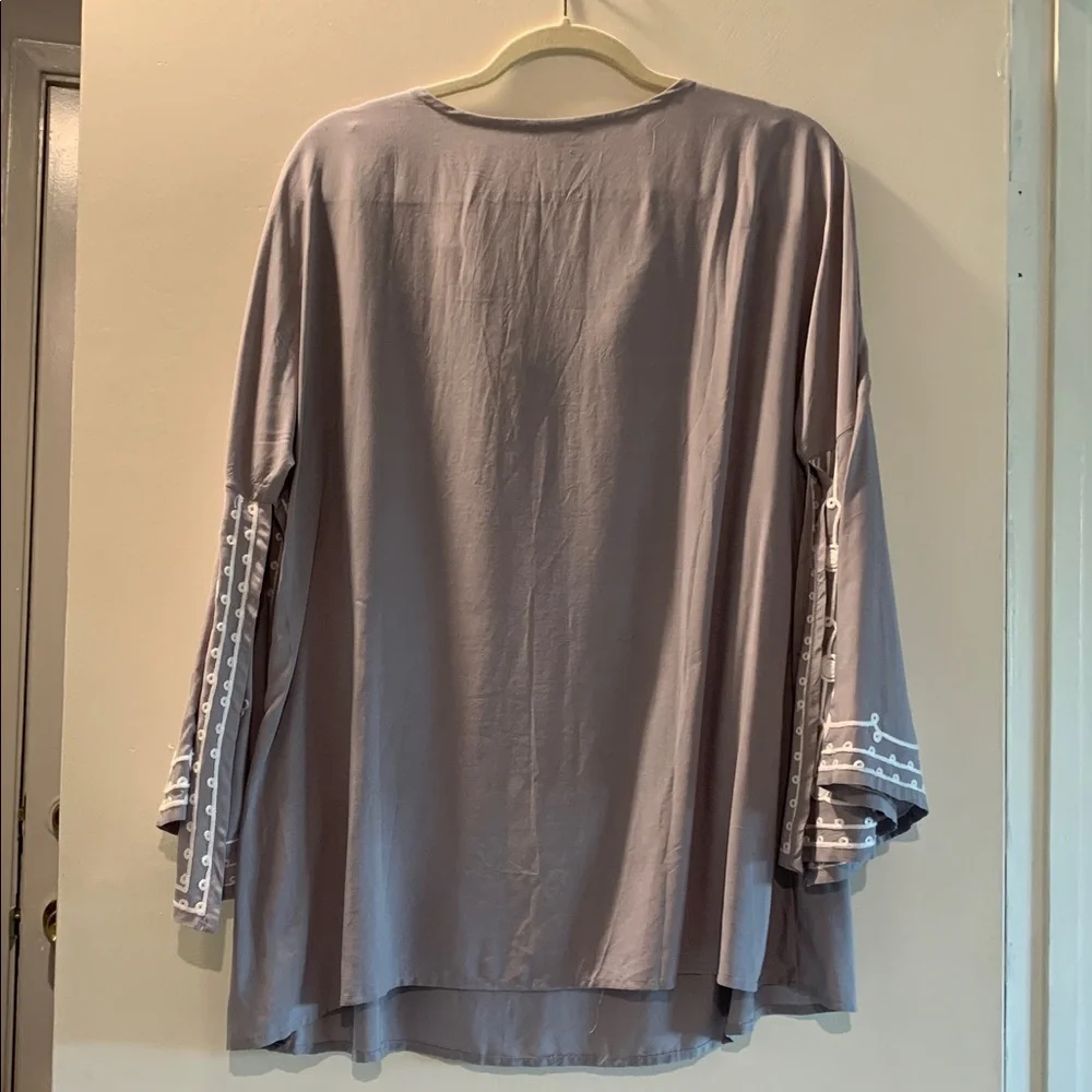 Gray boho Embroidered Tunic with Tassels S - Picture 5 of 5